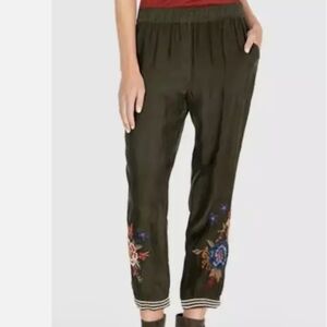 Embroidered Olive Pants